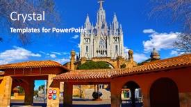  Presentation with espana - Slides having barcelona-spain-tibidabo-cathedral-temple background and a teal colored foreground
