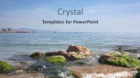  Presentation with spain - PPT layouts having barceloneta-beach-in-barcelona-spain background and a light blue colored foreground