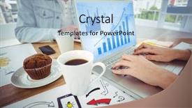  Presentation with team working together - Slide deck featuring barchart - blue data against creative business background and a light blue colored foreground