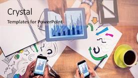  Presentation with blue business - Colorful presentation design enhanced with barchart - blue data against overhead view backdrop and a lemonade colored foreground