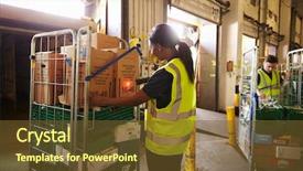  Presentation with warehouse - Beautiful presentation theme featuring scans packages in a warehouse backdrop and a tawny brown colored foreground