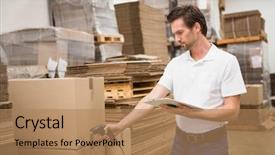  Presentation with office ergonomics man worker exercising - Amazing presentation having barcode scanner - manual worker scanning package backdrop and a coral colored foreground