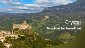  Presentation with castle - Slides featuring bardi-castle-castello-di-bardi background and a dark gray colored foreground