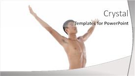  Presentation with professional tennis player athlete man - PPT theme having bare-chested-athletic-man-raises background and a white colored foreground