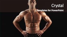  Presentation with builder - PPT theme with bare chested male body builder background and a wine colored foreground