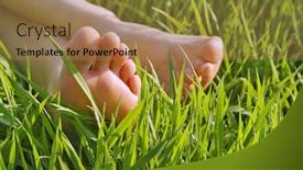  Presentation with feet - Slide deck with bare feet in green grass background and a coral colored foreground