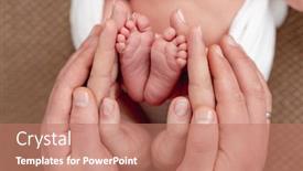  Presentation with newborn - PPT theme having bare-feet-of-newborn-surrounded background and a coral colored foreground