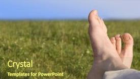  Presentation with feet - Slides having bare feet resting on grass in summer men sunny day in spring background and a tawny brown colored foreground