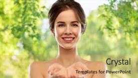  Presentation with green beauty - Slide deck enhanced with bare shoulders holding something imaginary background and a coral colored foreground