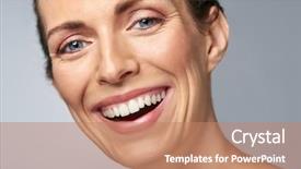  Presentation with happy smiling woman dental health - Cool new presentation theme with bare women - happy laughing middle age woman backdrop and a coral colored foreground