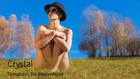  Presentation with grass - Colorful presentation design enhanced with bare women - naked girl sitting backdrop and a  colored foreground