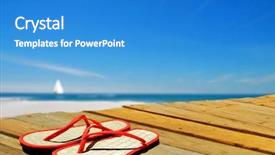 Presentation with hat and flip flop - Presentation design with barefoot beach - flip flops on dock background and a teal colored foreground