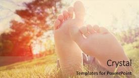  Presentation with outdoors - Slides consisting of barefoot child lying on green background and a coral colored foreground