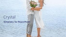  Presentation with seashore - PPT theme with ceremony bride groom outdoors - barefoot couple standing on seashore background and a sky blue colored foreground