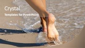  Presentation with women - Beautiful PPT theme featuring barefoot legs on the beach backdrop and a coral colored foreground