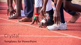  Presentation with runners - Slides having barefoot-runners-at-the-athletics background and a coral colored foreground