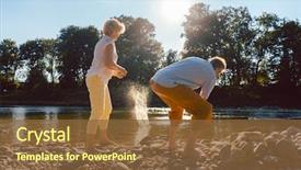  Presentation with people enjoying - Colorful slide set enhanced with barefoot senior people enjoying retirement backdrop and a tawny brown colored foreground