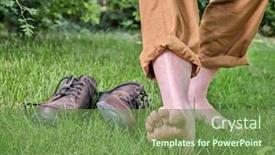  Presentation with walking - PPT theme having barefoot-walking-earthing-and-grounding background and a seafoam green colored foreground