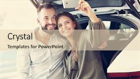  Presentation with car - Cool new slide set with bargaining - adult couple choosing new car backdrop and a lemonade colored foreground