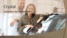  Presentation with car - Slide set with bargaining - adult couple choosing new car background and a coral colored foreground