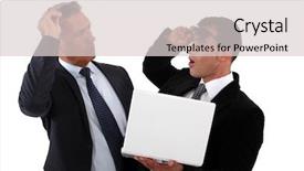  Presentation with laptop - Amazing presentation design having bargaining power - amazed businessmen holding a laptop backdrop and a  colored foreground