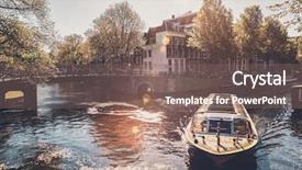  Presentation with old fishing boat - PPT theme consisting of barge - amsterdam canal with tourist boat background and a violet colored foreground