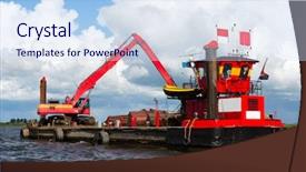  Presentation with lake - PPT layouts with barge - dredger working on the lake background and a sky blue colored foreground