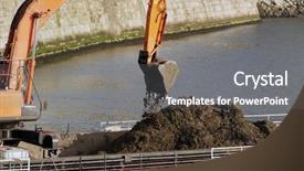  Presentation with dredging - Colorful slide set enhanced with barge - dredging ship scooping soil backdrop and a gray colored foreground