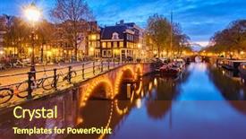  Presentation with night sky plane view - Theme with barge - night view of amterdam cityscape background and a tawny brown colored foreground