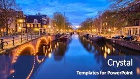  Presentation with amsterdam - Colorful PPT theme enhanced with barge - night view of amterdam cityscape backdrop and a ocean colored foreground
