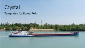  Presentation with boat river - Beautiful presentation featuring barge - transport by industrial boat backdrop and a light blue colored foreground
