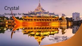  Presentation with royal - Audience pleasing presentation theme consisting of barge - yangon myanmar at karaweik palace backdrop and a light blue colored foreground