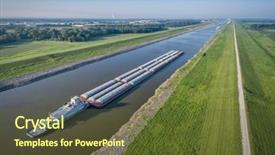  Presentation with canal - Audience pleasing slide deck consisting of barges on chain of rocks backdrop and a tawny brown colored foreground