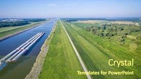  Presentation with e grocery strore chain - Cool new slides with barges on chain of rocks backdrop and a tawny brown colored foreground