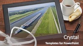  Presentation with rotor - Slide set featuring barges on chain of rocks background and a tawny brown colored foreground
