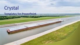  Presentation with canal - Audience pleasing PPT theme consisting of barges on the chain backdrop and a sky blue colored foreground