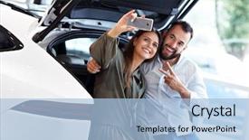  Presentation with new born heathl professionnal - Audience pleasing slide set consisting of bargin - adult couple choosing new car backdrop and a light blue colored foreground