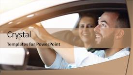  Presentation with car - Beautiful slide deck featuring bargin - adult couple choosing new car backdrop and a coral colored foreground