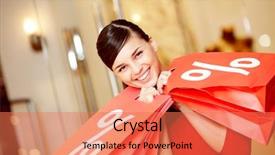  Presentation with red - Cool new presentation theme with bargin - happy girl holds red paperbags backdrop and a coral colored foreground