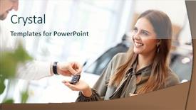  Presentation with car buying - Presentation having bargin - happy young woman buying car background and a sky blue colored foreground