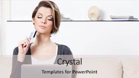  Presentation with credit card - Colorful slide deck enhanced with bargin - pretty woman makes purchases backdrop and a lemonade colored foreground