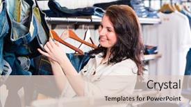  Presentation with blur bokeh of shop - PPT layouts featuring bargin - woman buying blue jeans background and a lemonade colored foreground
