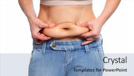  Presentation with weight loss - Colorful presentation theme enhanced with bariatric - woman fat belly overweight backdrop and a teal colored foreground