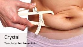  Presentation with weight loss - Beautiful PPT layouts featuring bariatric - woman measuring fat belly overweight backdrop and a  colored foreground