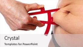  Presentation with bariatric - Slide deck consisting of bariatric - woman measuring fat belly overweight background and a light gray colored foreground