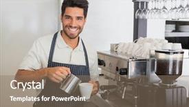  Presentation with steel making shop - Cool new slides with barista - portrait of a young waiter backdrop and a coral colored foreground