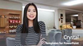  Presentation with asian - PPT theme enhanced with barista career - happy asian woman which posing background and a gray colored foreground