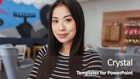  Presentation with asian war - Slide set with barista career - pretty asian woman in sweater background and a  colored foreground