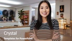  Presentation with asian culture and food - Slide deck with barista career - smiling asian woman with crossed background and a violet colored foreground