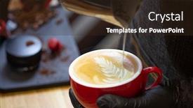  Presentation with cappuccino - Presentation theme consisting of barista-makes-latte-art-drawing background and a wine colored foreground